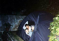 Andy McDougal; Ben Dorrough; Ruth McDougal; camping tent Maine